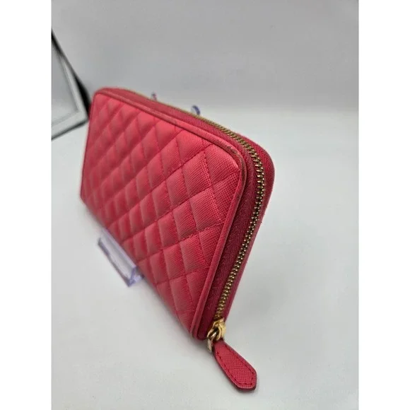 PRADA Milano fuchsia Quilted Zip Around Continental Wallet Ladies Authentic - Picture 5 of 14